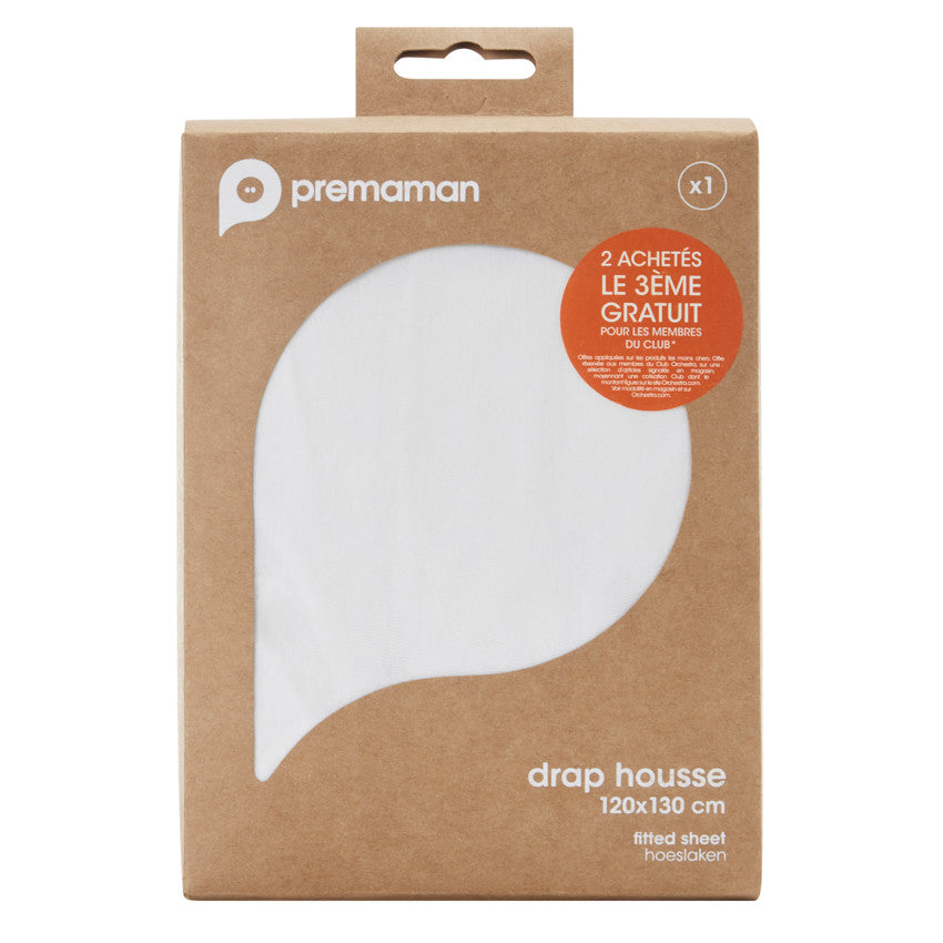 Drap housse pour lit jumeaux Noah 120 x 130 cm blanc - Prémaman