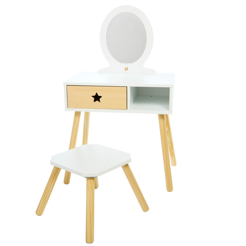 Petite coiffeuse fonctionnelle avec tabouret en bois - Prémaman