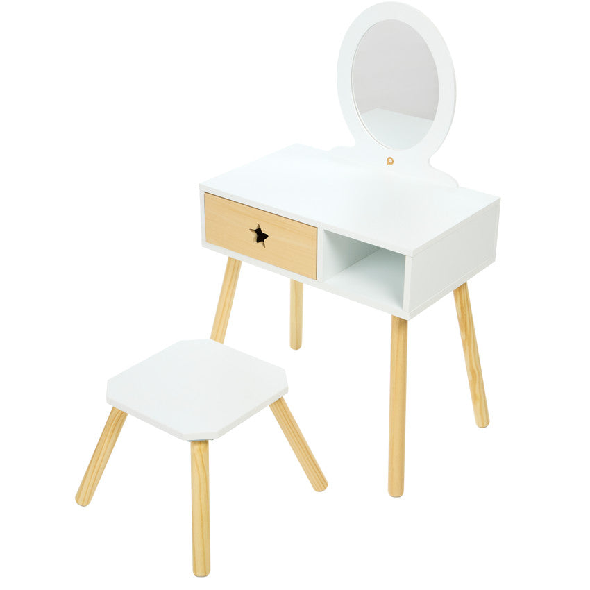 Small functional dressing table with wooden stool - Prémaman