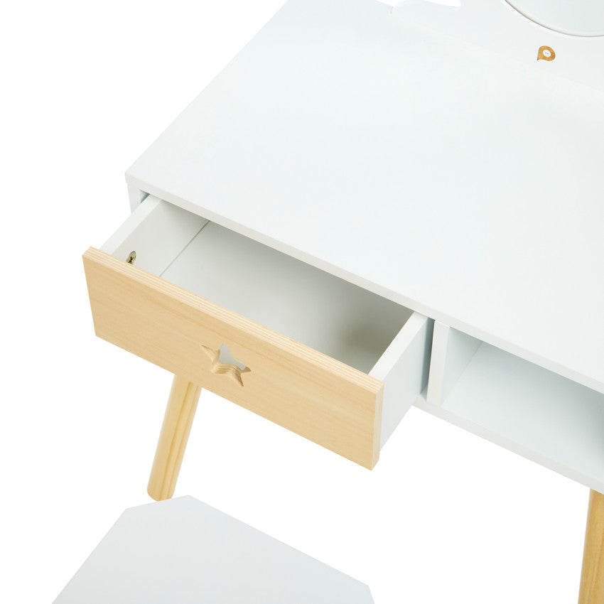 Petite coiffeuse fonctionnelle avec tabouret en bois - Prémaman