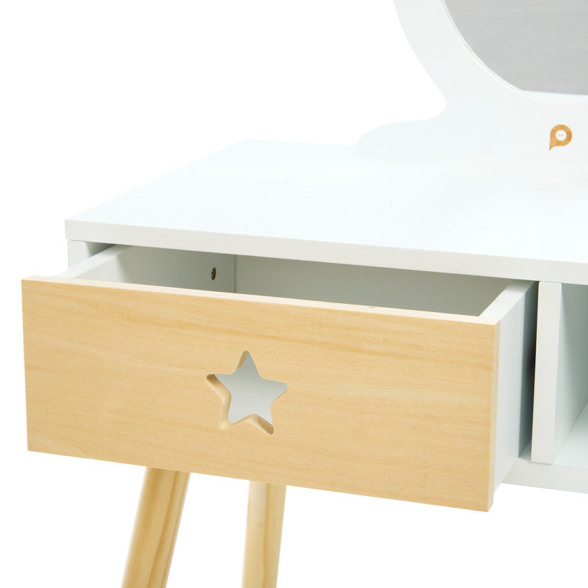 Petite coiffeuse fonctionnelle avec tabouret en bois - Prémaman