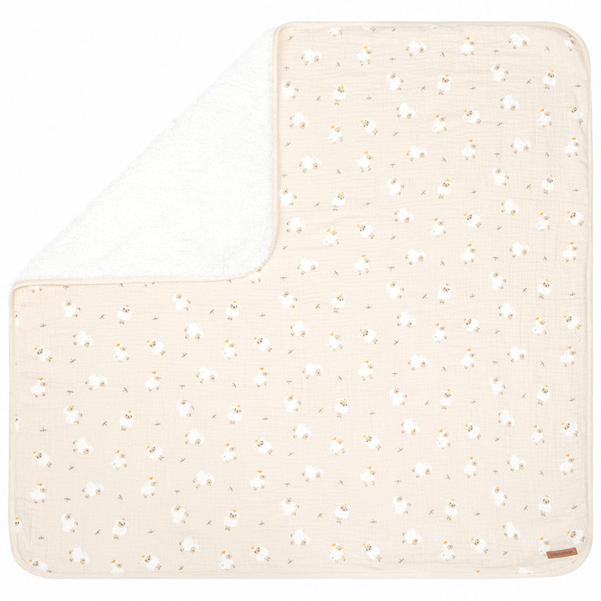 Two-material blanket 80 x 80 cm sheep print Farm Life beige - Premaman