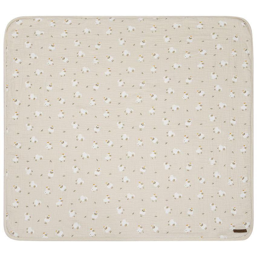 Couverture bi-matière 80 x 80 cm imprimé moutons La Vie à la Ferme beige - Prémaman