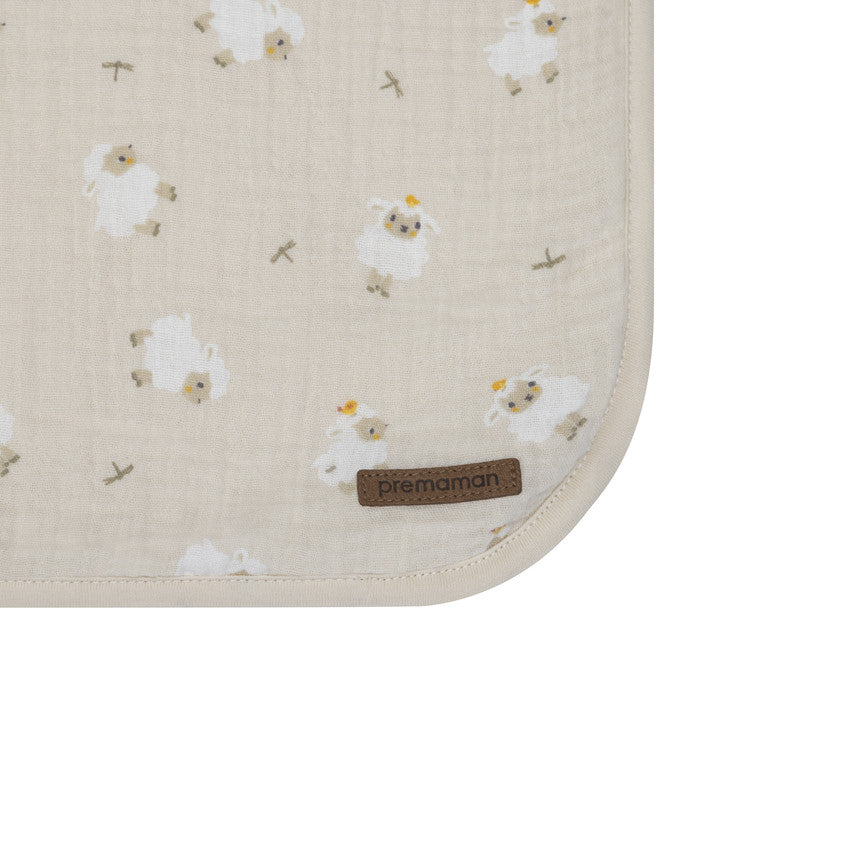 Couverture bi-matière 80 x 80 cm imprimé moutons La Vie à la Ferme beige - Prémaman