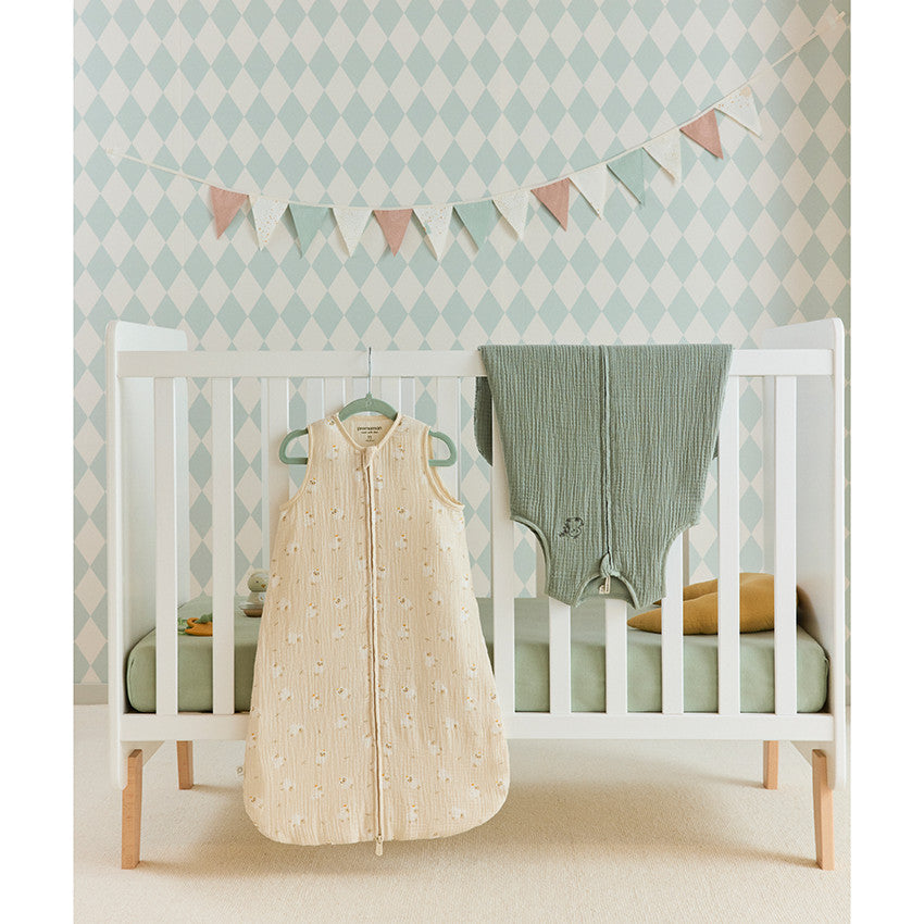 Printed cotton-gauze sleeping bag (0.5 TOG) with La Vie à la Ferme sheep print - Prémaman