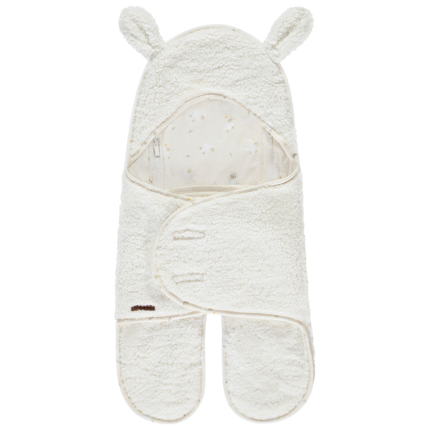 Nid d'ange en sherpa avec capuche ludique La Vie à la Ferme écru - Prémaman