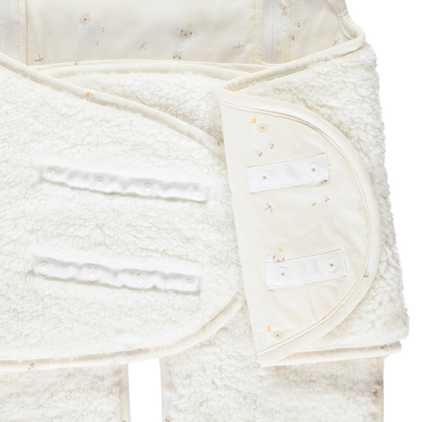 Nid d'ange en sherpa avec capuche ludique La Vie à la Ferme écru - Prémaman