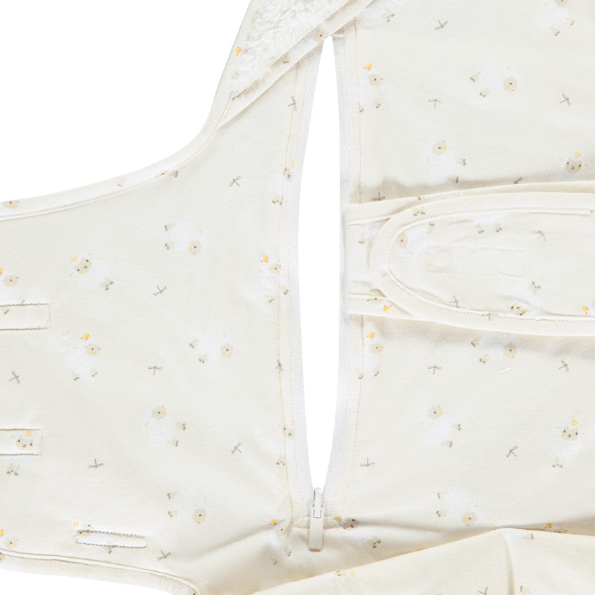 Nid d'ange en sherpa avec capuche ludique La Vie à la Ferme écru - Prémaman