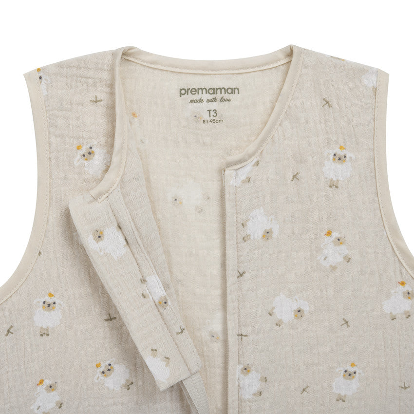 Gigoteuse TOG 0.5 en gaze imprimée moutons 18-36M La Vie à la Ferme beige - Prémaman