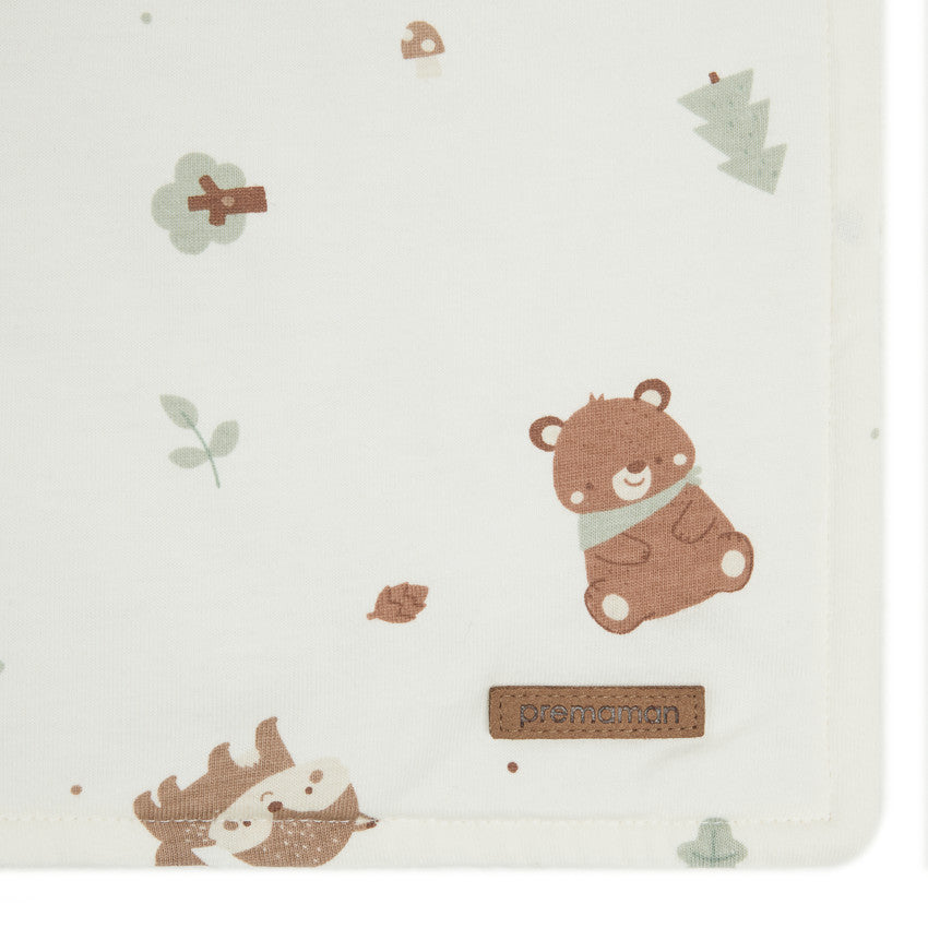 Couverture bi-matière 80 x 110 cm imprimé animaux Roi des Forêts écru - Prémaman