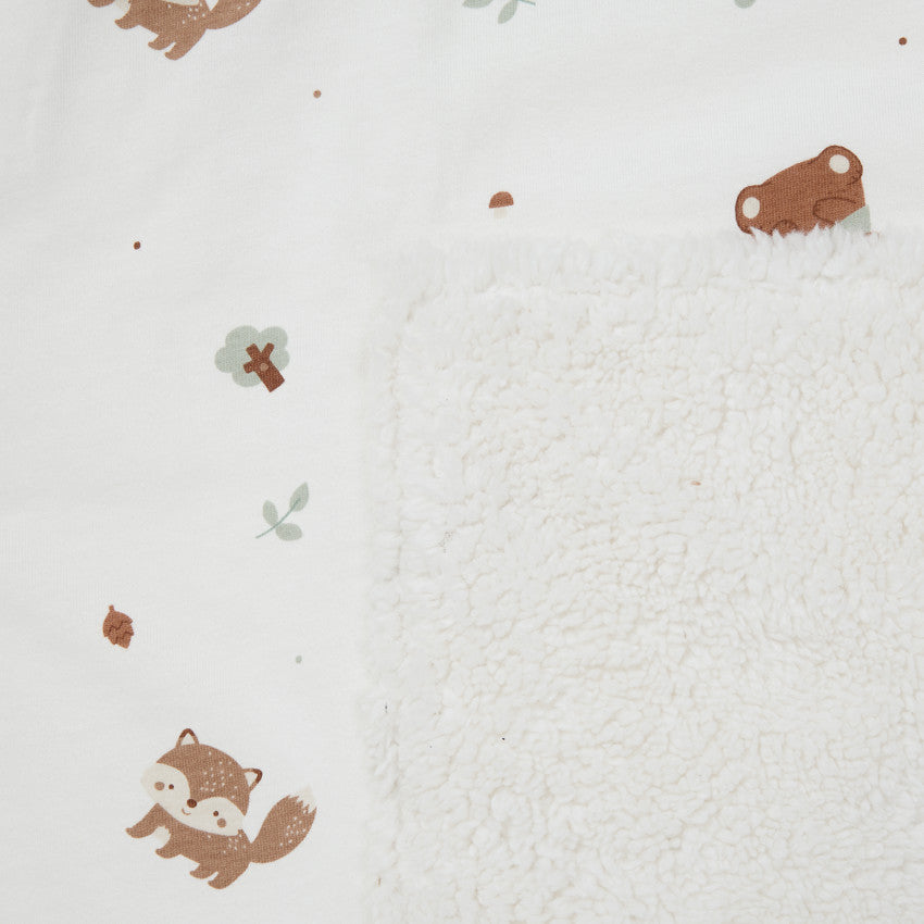 Couverture bi-matière 80 x 110 cm imprimé animaux Roi des Forêts écru - Prémaman