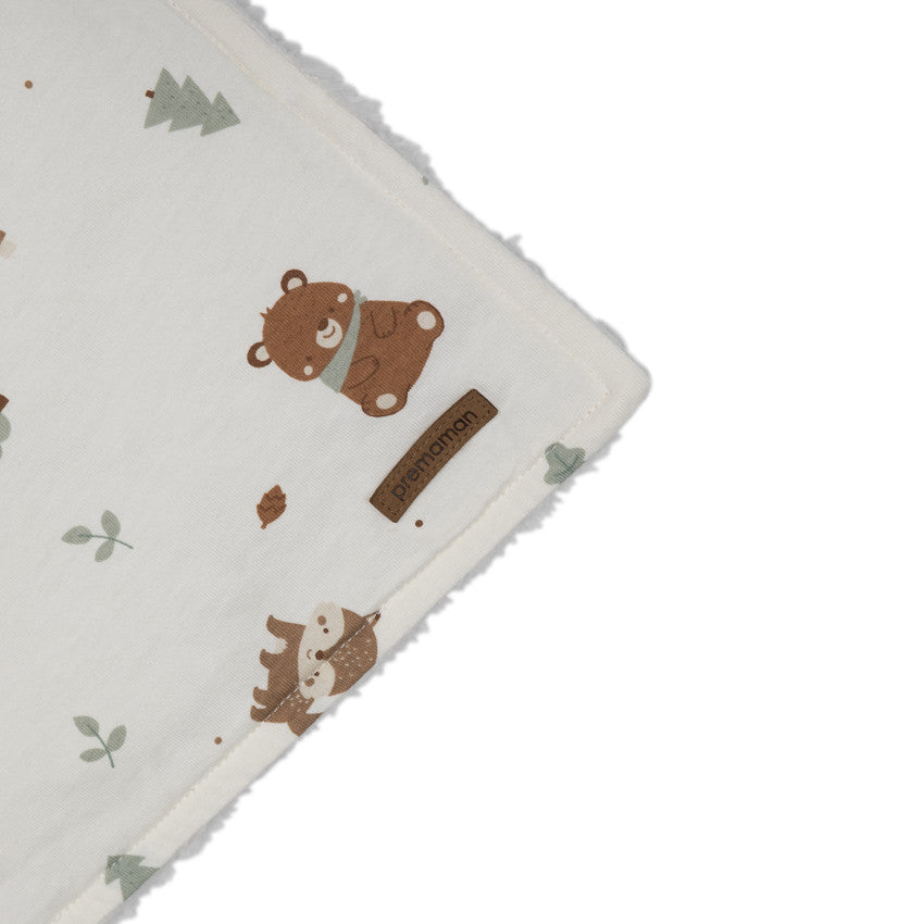 Couverture bi-matière 80 x 110 cm imprimé animaux Roi des Forêts écru - Prémaman