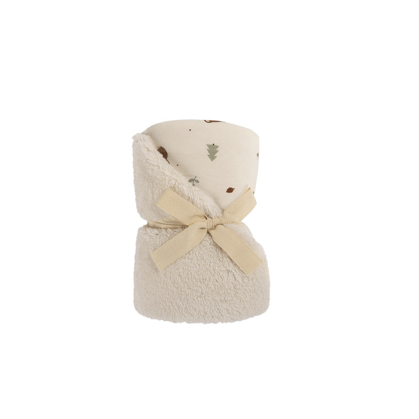 Couverture bi-matière 80 x 110 cm imprimé animaux Roi des Forêts écru - Prémaman