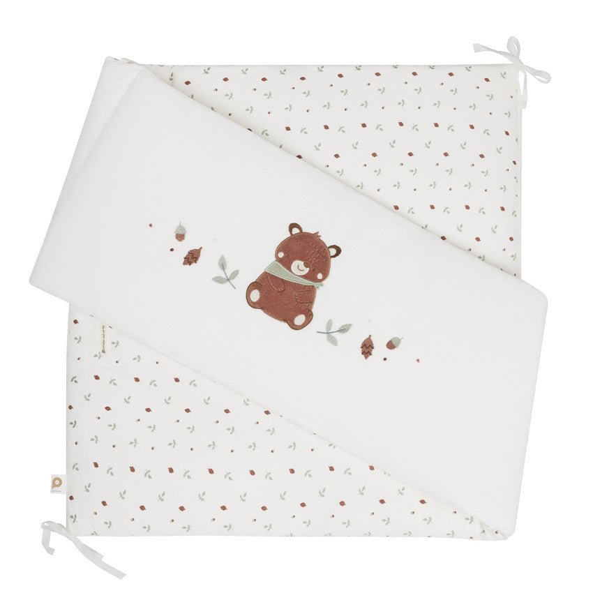 Double-sided 3-panel cot bumper in "Roi des Forêts" ecru velvet - Prémaman