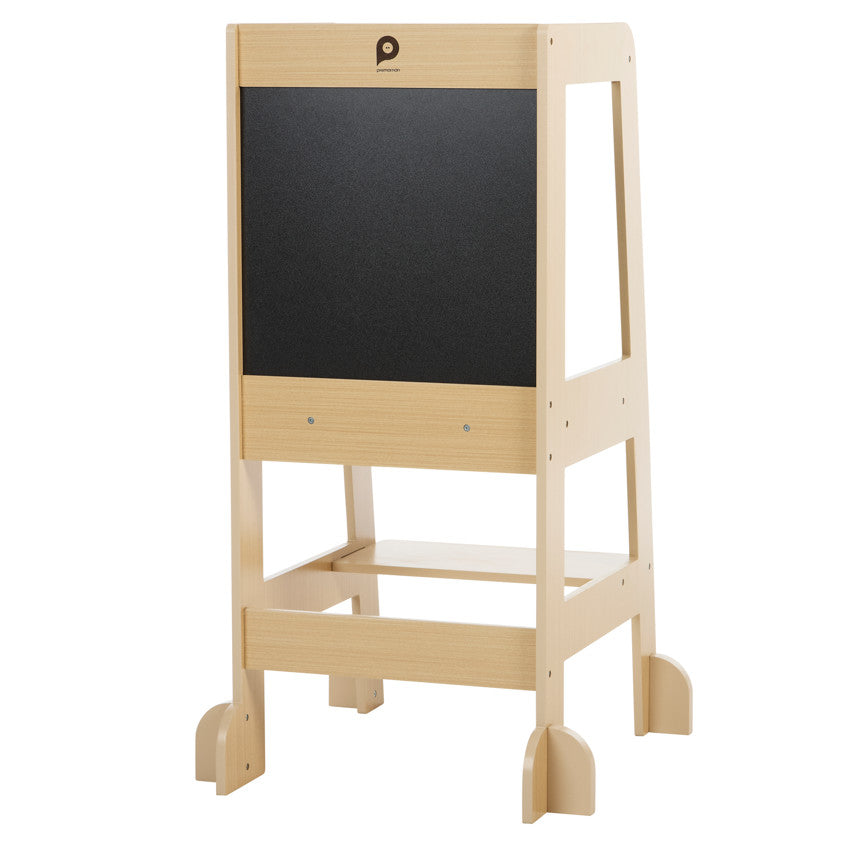 Tour d'apprentissage Premissori avec tableau noir en bois coloris naturel - Prémaman