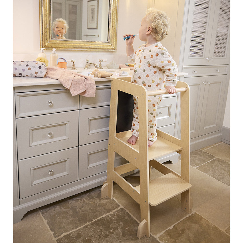 Tour d'apprentissage Premissori avec tableau noir en bois coloris naturel - Prémaman