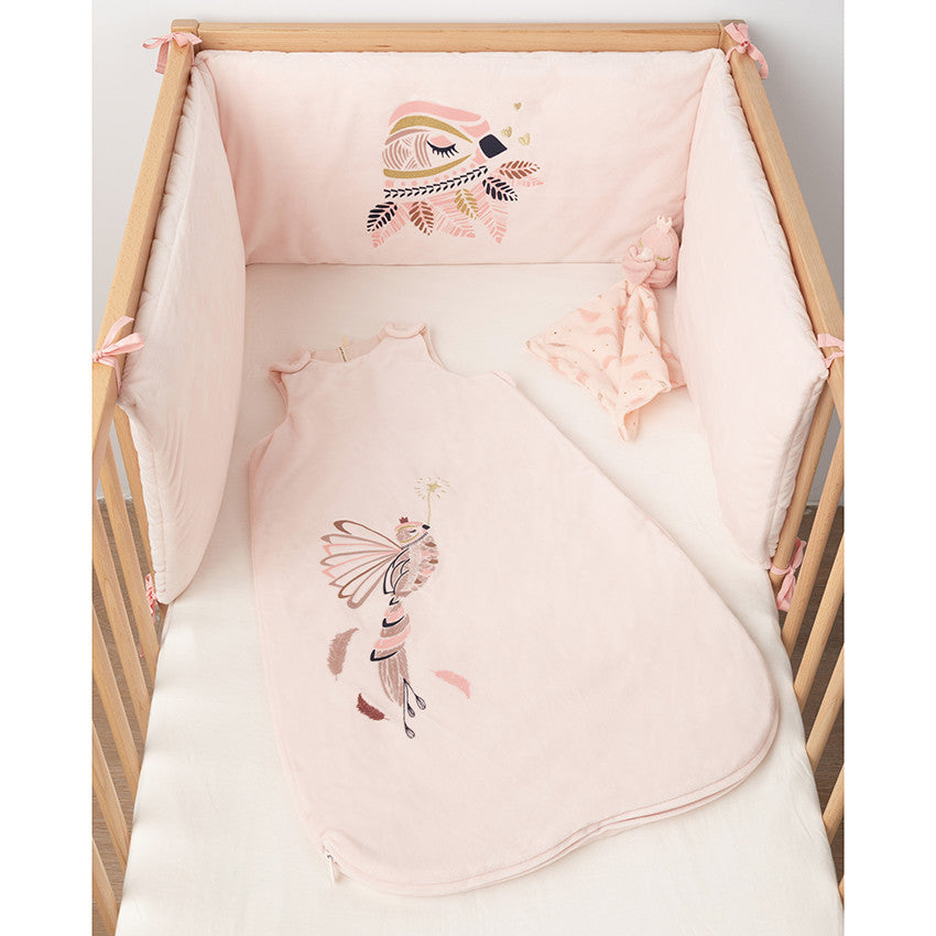 Doudou en velours à plumes et petit oiseau - Prémaman