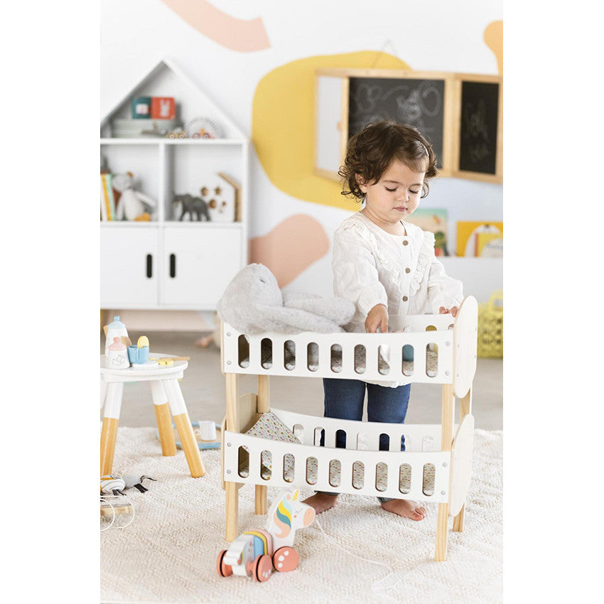 Lit superposé en bois pour poupons + couettes et oreillers - Prémaman