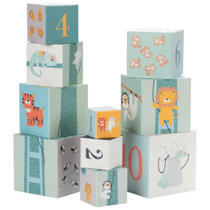 Lot de 10 cubes gigognes à empiler - Happy wild - Prémaman