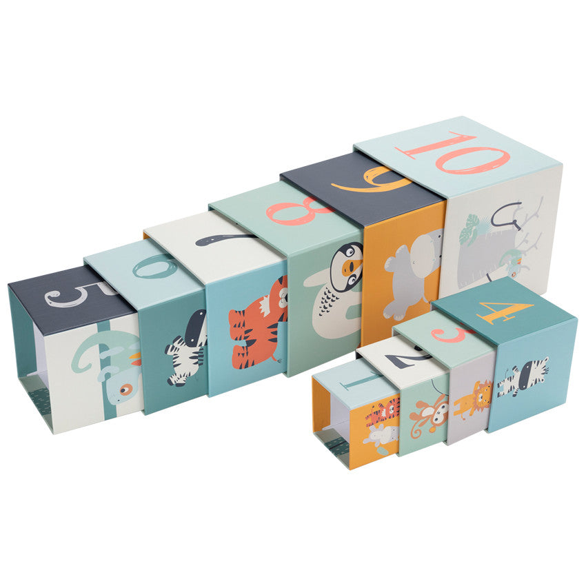 Lot de 10 cubes gigognes à empiler - Happy wild - Prémaman