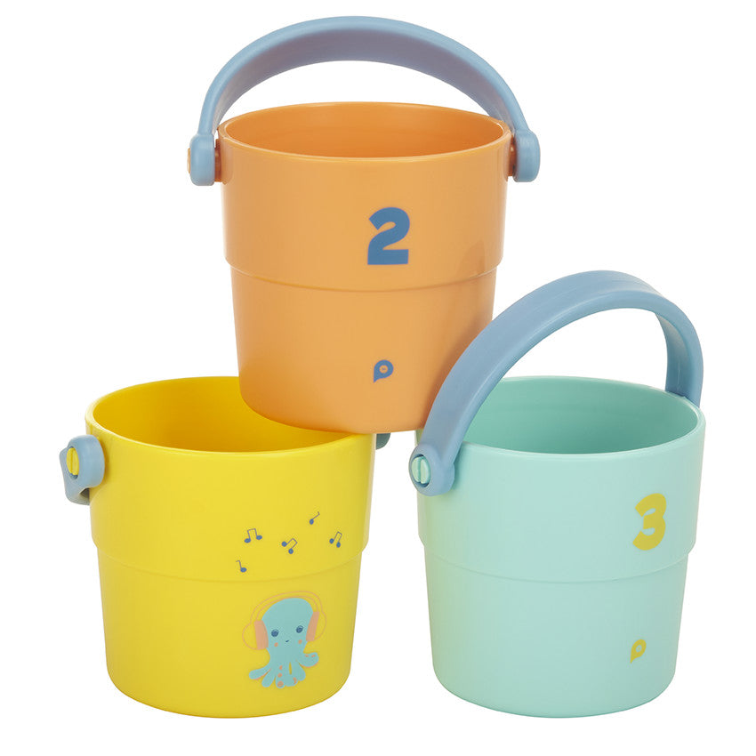 Lot de 3 sceaux de bain perforés à empiler - Prémaman