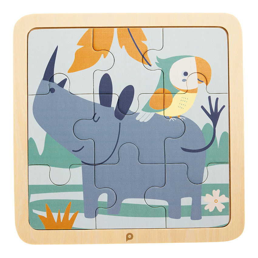 Puzzle 9 pièces en bois Rhinocéros - Prémaman
