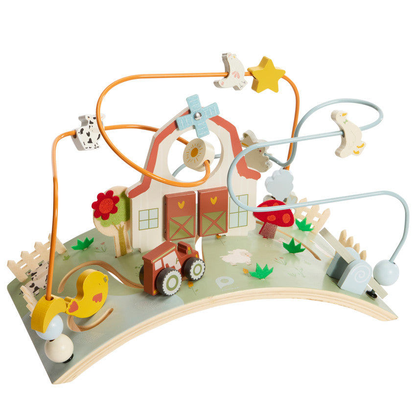 Planche d'activités en bois avec spirales Ferme - Prémaman