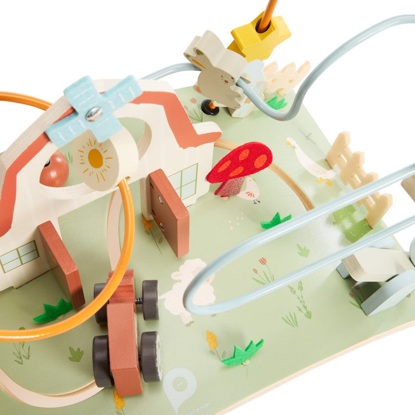 Planche d'activités en bois avec spirales Ferme - Prémaman