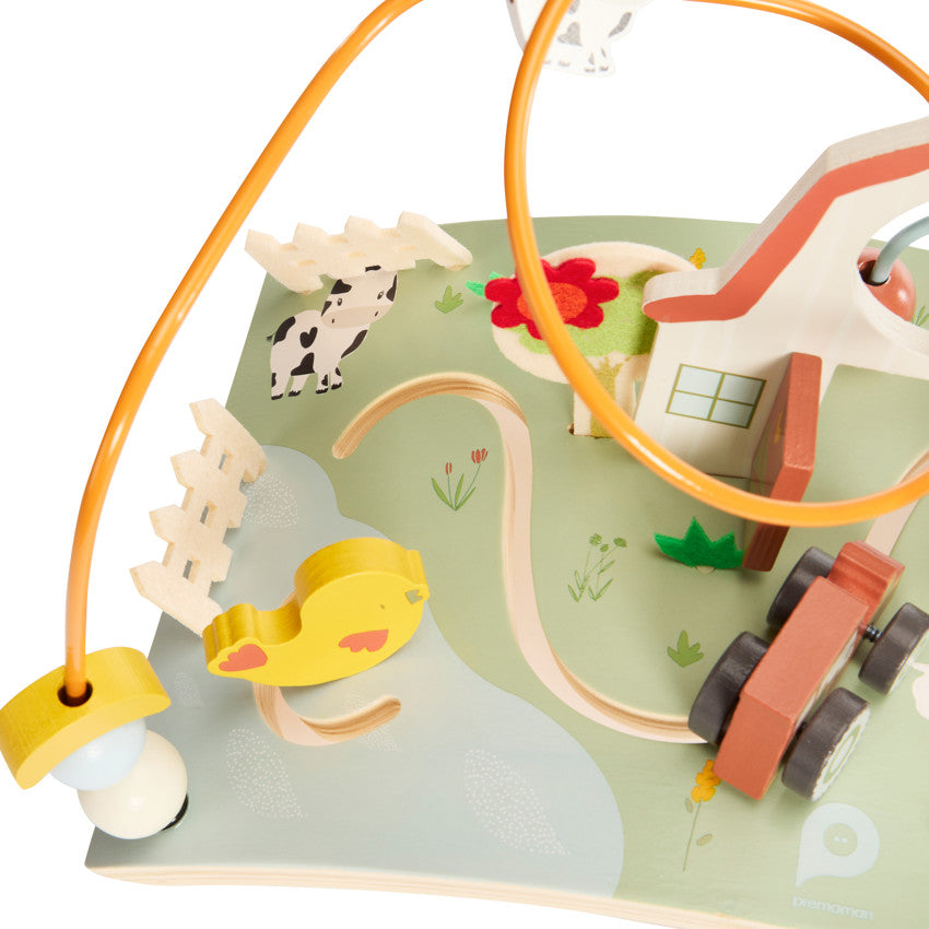 Planche d'activités en bois avec spirales Ferme - Prémaman