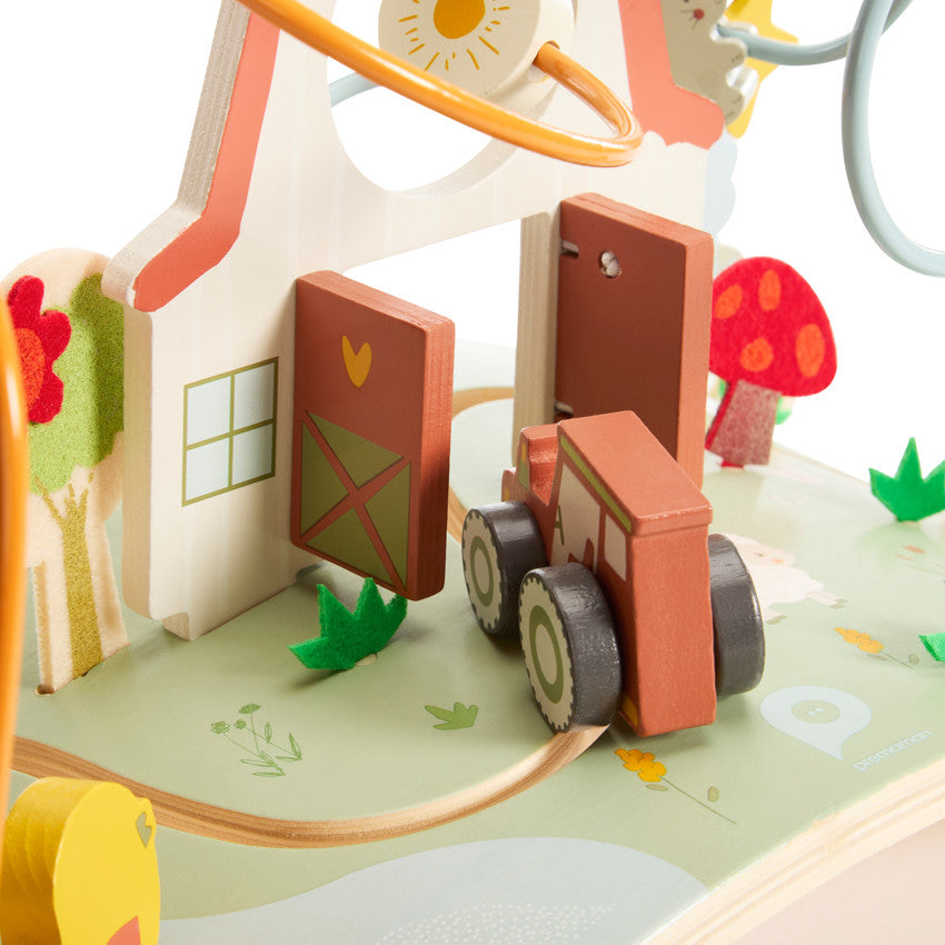 Planche d'activités en bois avec spirales Ferme - Prémaman