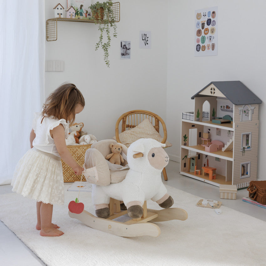 Mouton à bascule avec 2 jouets sensoriels - Prémaman