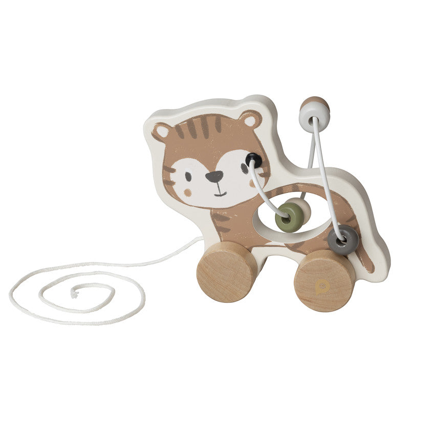 Tigre en bois à trainer avec boulier intégré - Prémaman