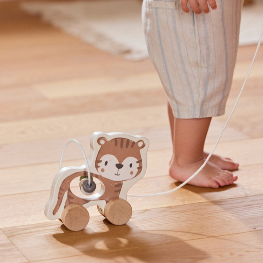 Tigre en bois à trainer avec boulier intégré - Prémaman