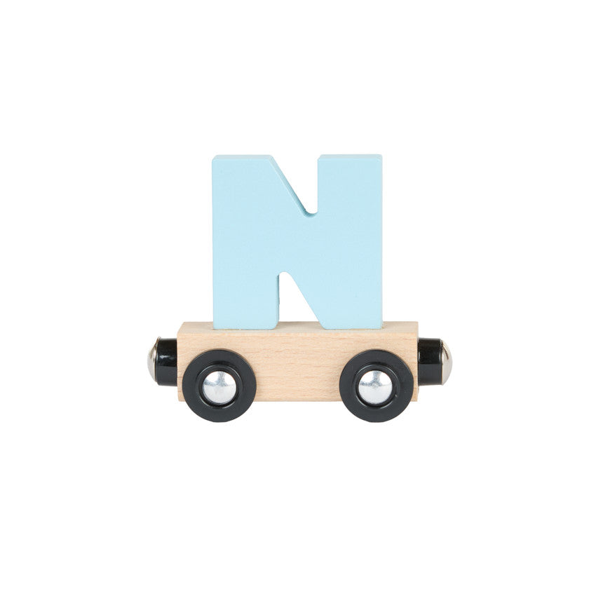 Lettre "N" wagon en bois - bleu - Prémaman