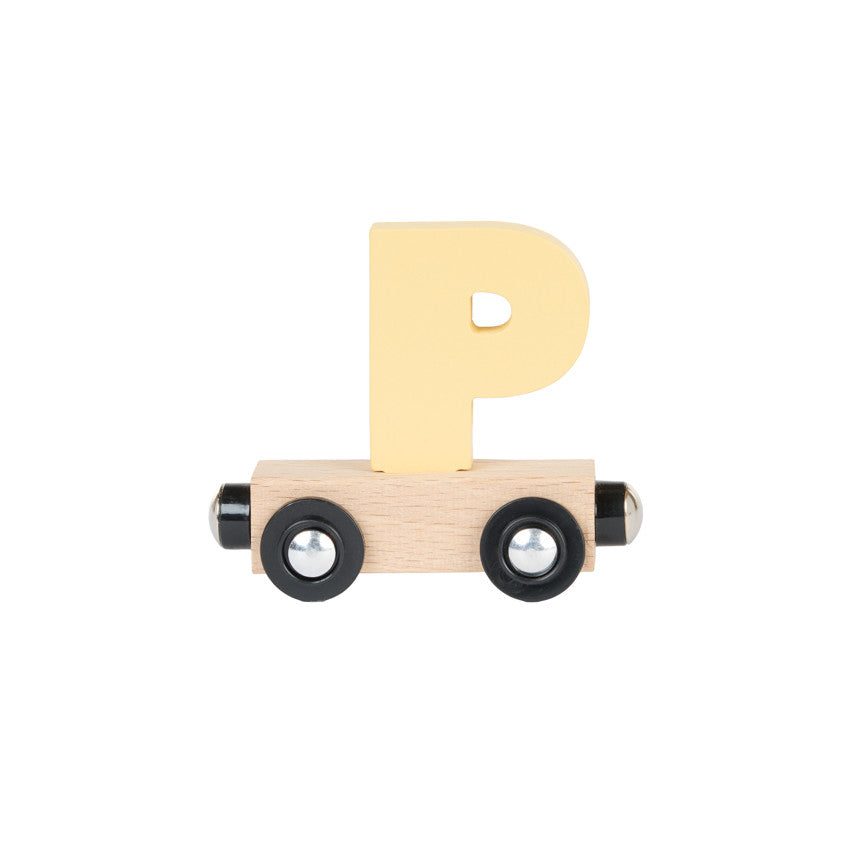 Lettre "P" wagon en bois - jaune - Prémaman