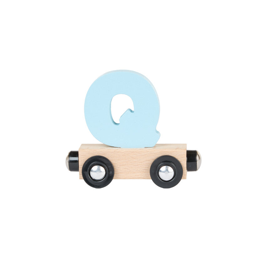 Lettre "Q" wagon en bois - bleu - Prémaman