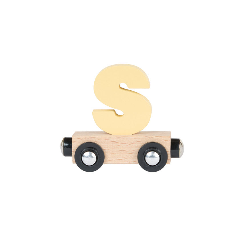 Lettre "J" wagon en bois - jaune - Prémaman