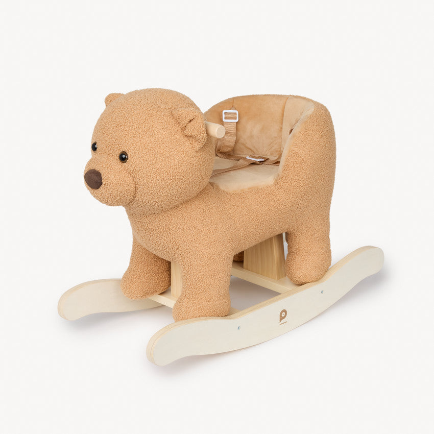 Ours à bascule en peluche avec assise et poignées en bois - Prémaman