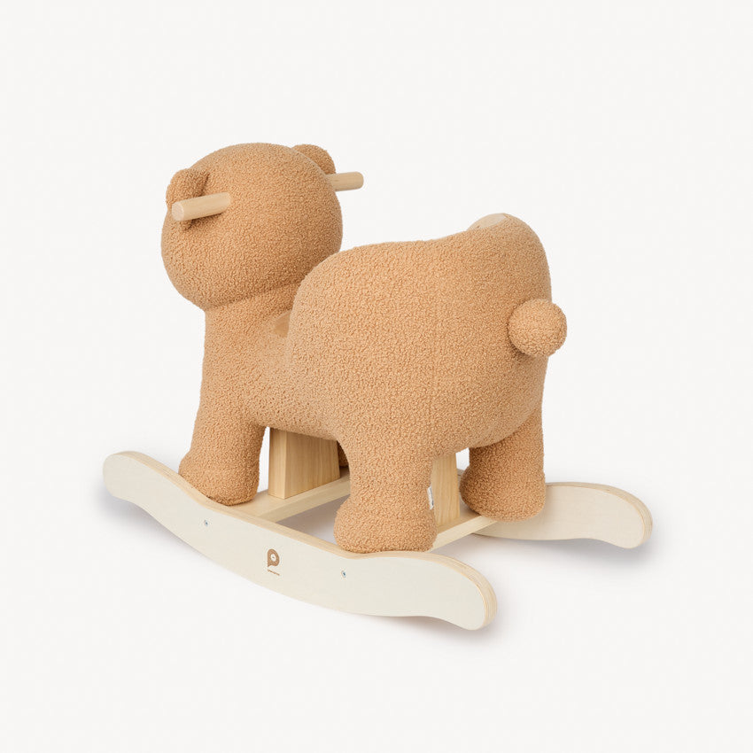 Ours à bascule en peluche avec assise et poignées en bois - Prémaman