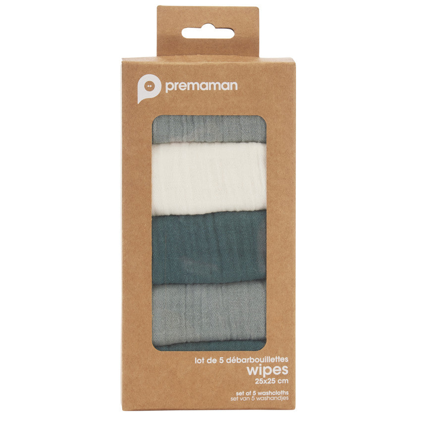 Lot de 5 serviettes en tétra 25 x 25 cm - Prémaman