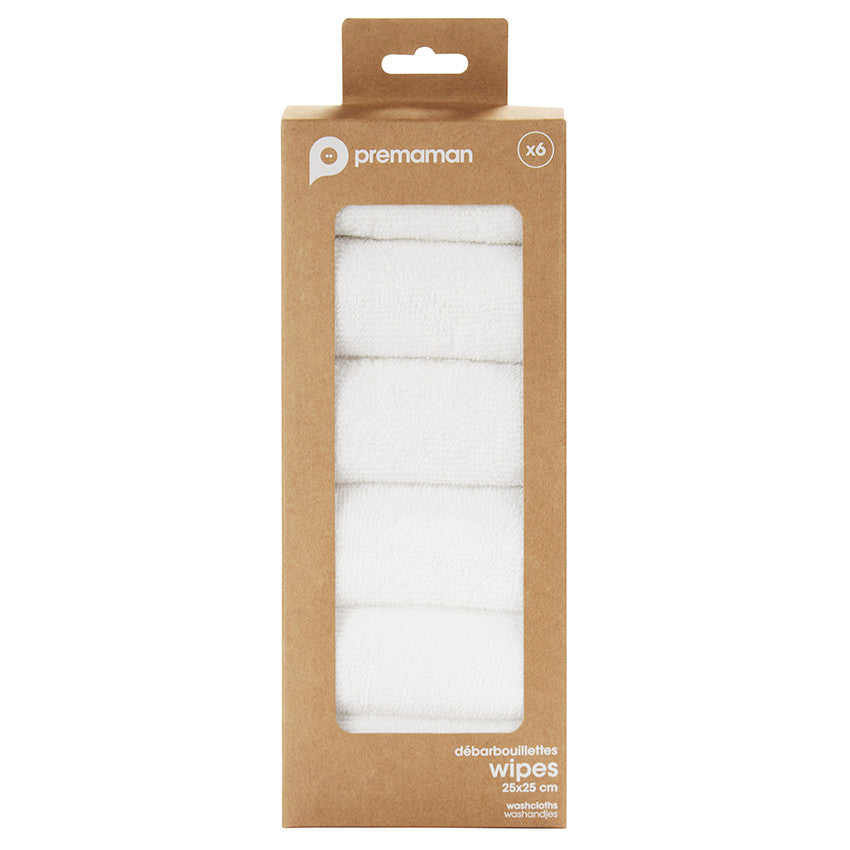 Lot de 6 débarbouillettes éponge 25 x 25 cm - Prémaman