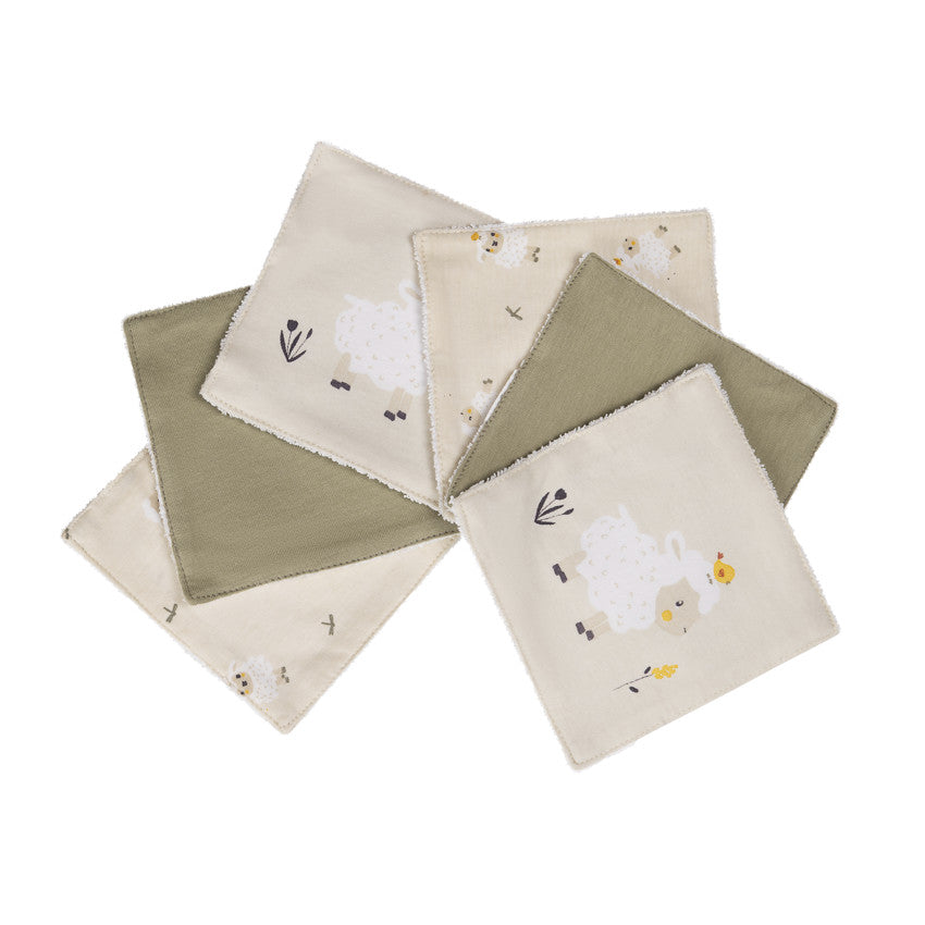 Lot de 6 lingettes lavables 12 x 12 cm en coton La Vie à la Ferme - Prémaman
