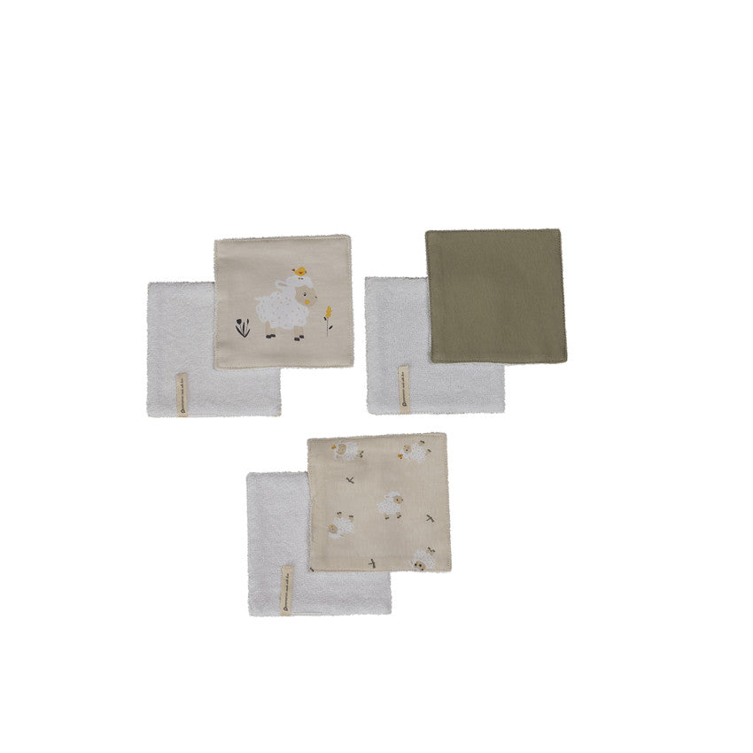 Lot de 6 lingettes lavables 12 x 12 cm en coton La Vie à la Ferme - Prémaman