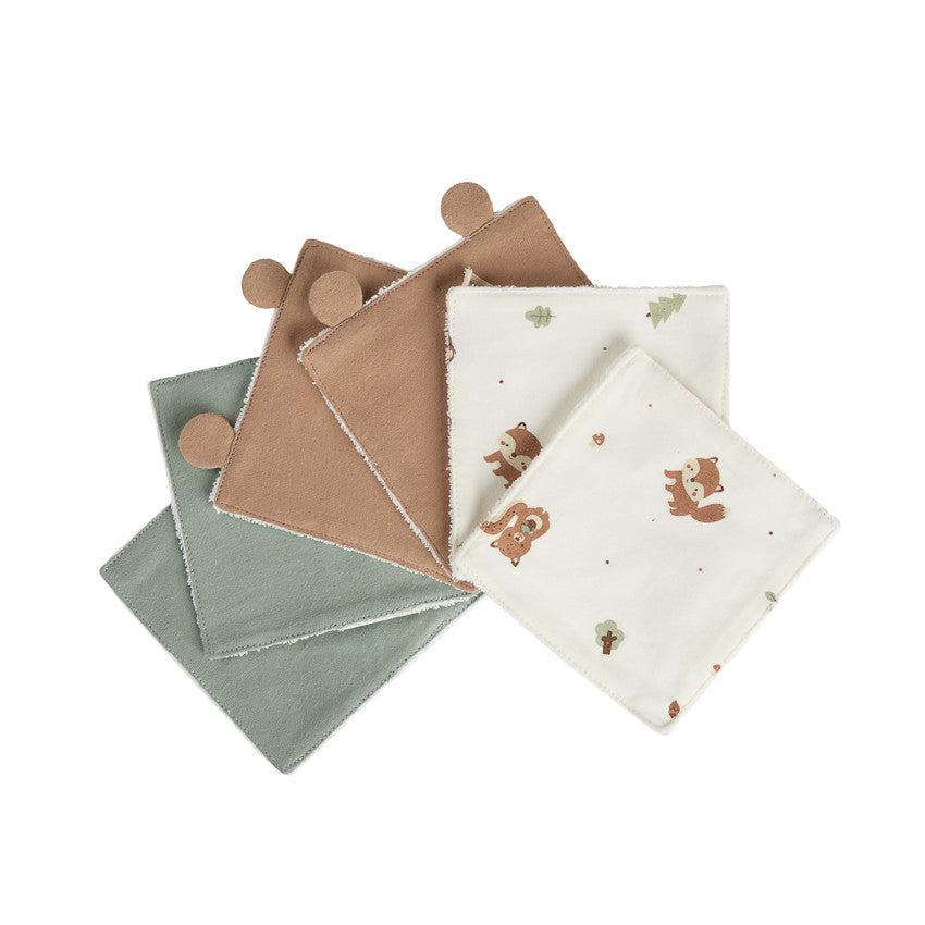 Lot de 6 lingettes lavables 12 x 12 cm en coton Roi des Forêts - Prémaman