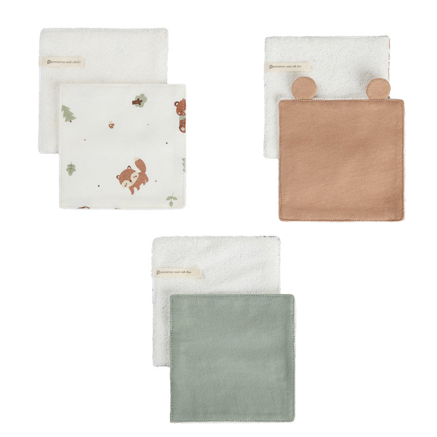 Lot de 6 lingettes lavables 12 x 12 cm en coton Roi des Forêts - Prémaman