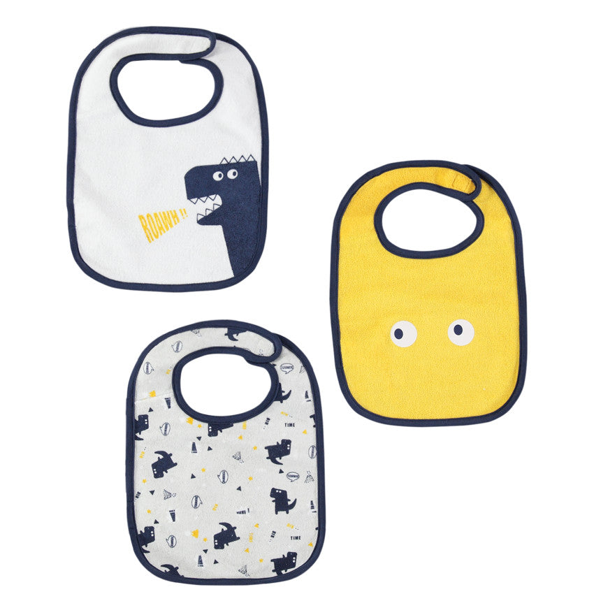 Lot de 3 bavoirs en coton dinosaures à scratch - Prémaman