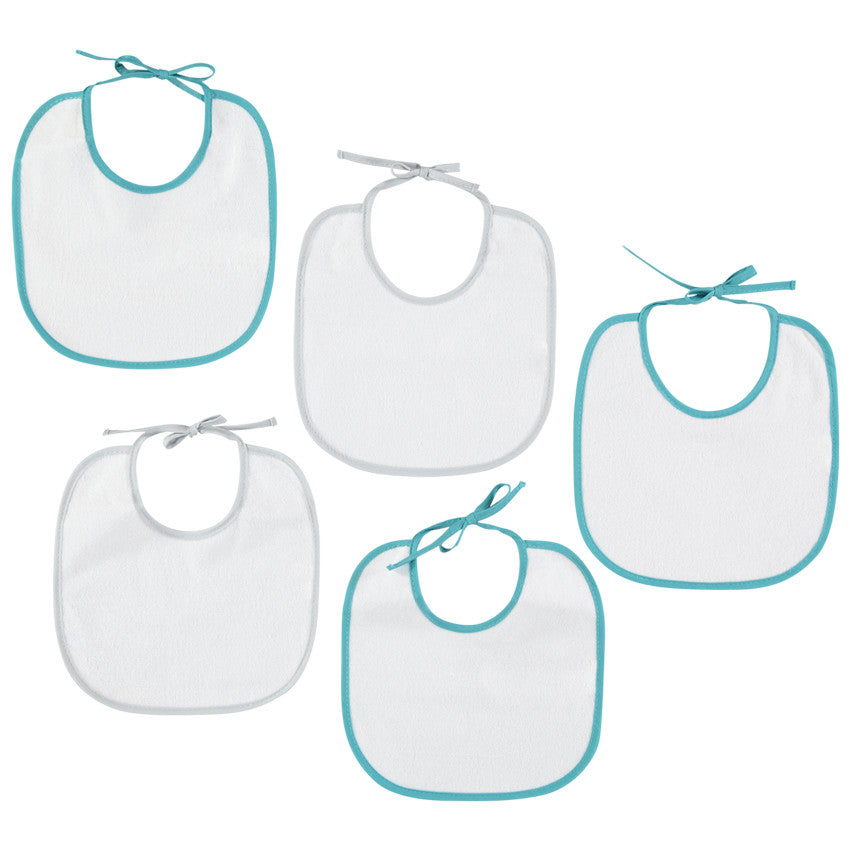 Lot de 5 bavoirs courts en éponge finition biais contrasté - Prémaman