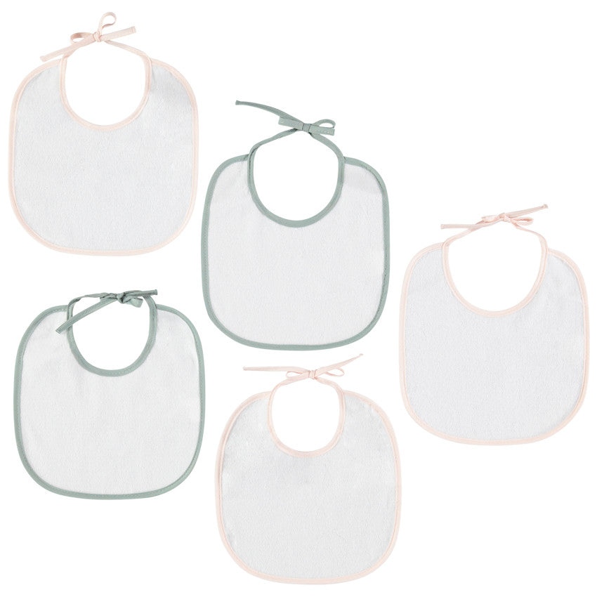 Lot de 5 bavoirs courts en éponge finition biais contrasté - Prémaman