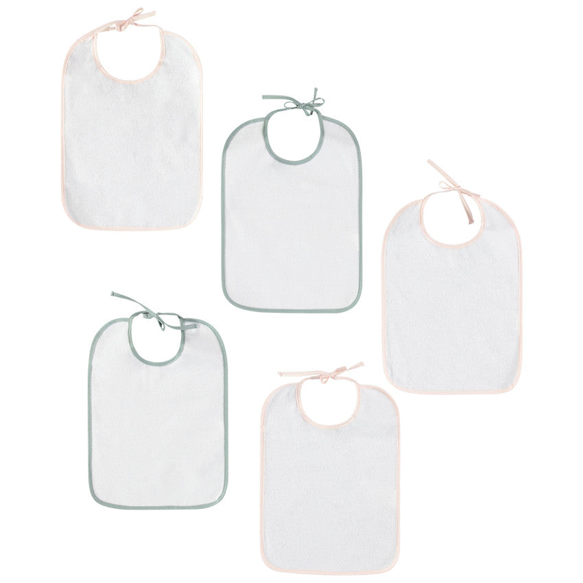 Lot de 5 bavoirs en éponge finition biais contrasté - Prémaman