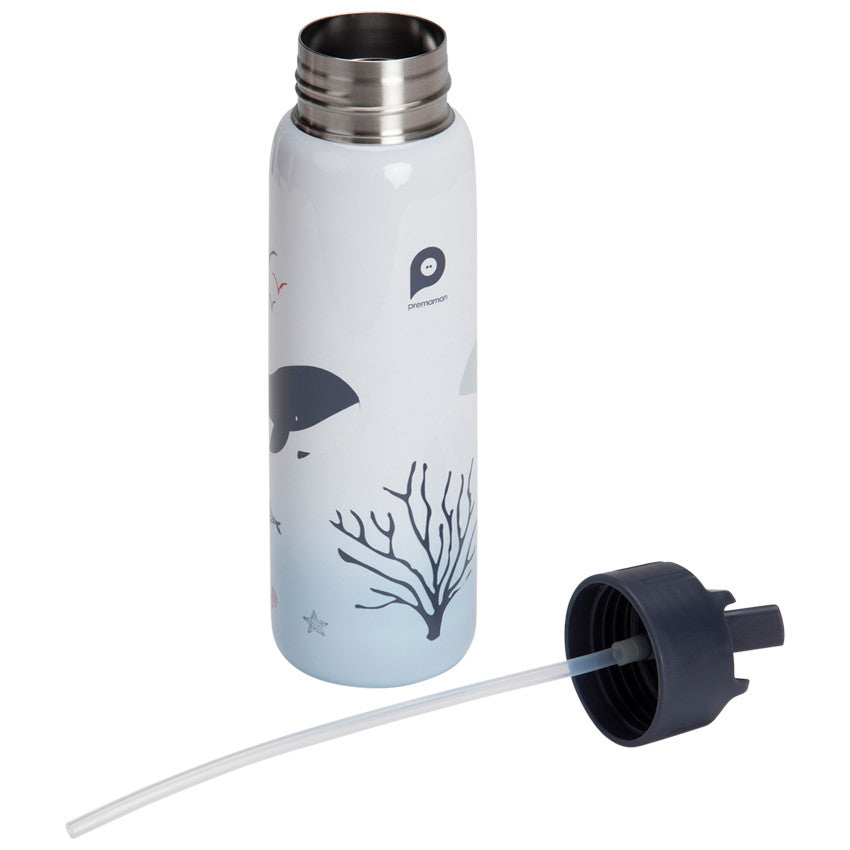 Gourde en métal Pretty sea avec paille 380 ml - Prémaman